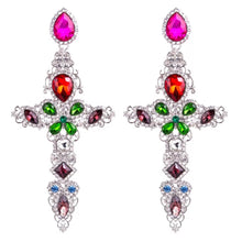 Load image into Gallery viewer, Embellished Cross Statement Earrings