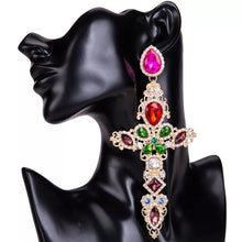 Load image into Gallery viewer, Embellished Cross Statement Earrings