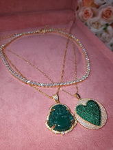 Load image into Gallery viewer, green heart necklace and Buddha with a tennis necklace