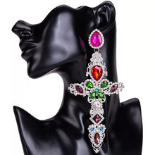 Load image into Gallery viewer, Embellished Cross Statement Earrings