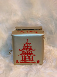 gold Chinese takeout box purse with gold purse