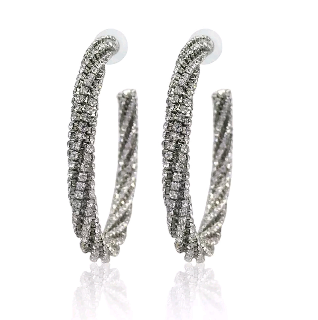 Bling Silver Semi Hoop Earrings